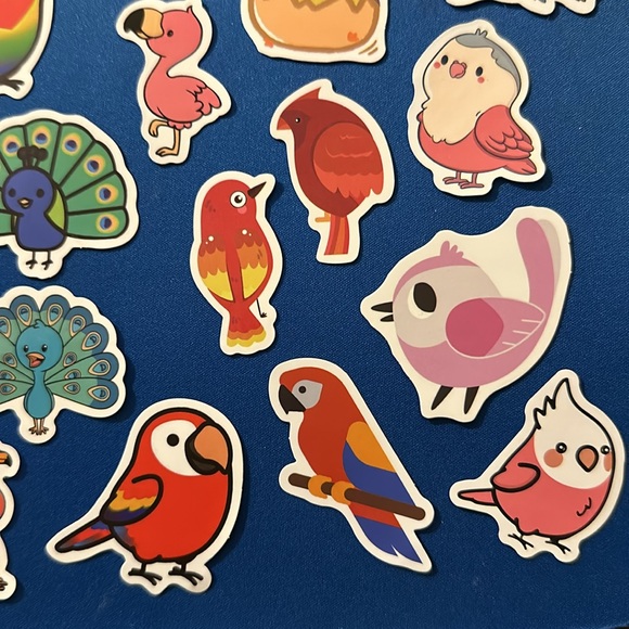 NEW! - Set of 16 bird stickers - peacock flamingo hen chicken parrot parakeet - Picture 7 of 8